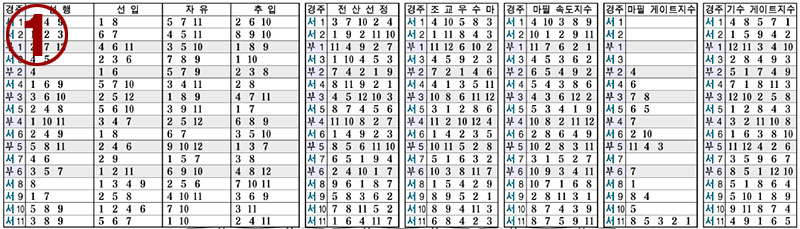 명승부 예상지 10. 각 경주별 경주마의 주행습관 (각질)