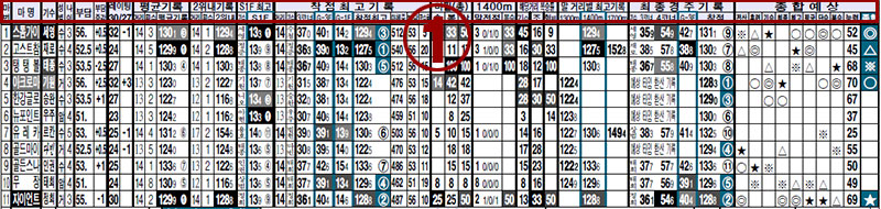 명승부 예상지 13. 2단 지난 경주의 성적과 기록으로 경주마의 능력분석 (예시: 4 경주 서울 출마표)