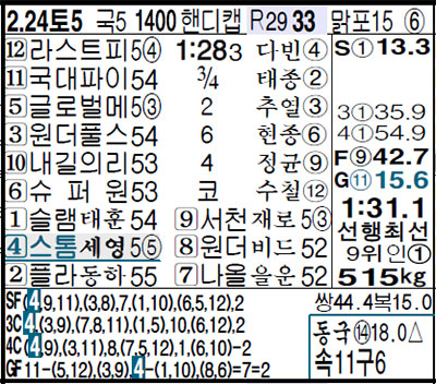 명승부 예상지 17. 서울 4 경주 출전마(스톰가이) 분석 (예시: 4 경주 서울 출마표)