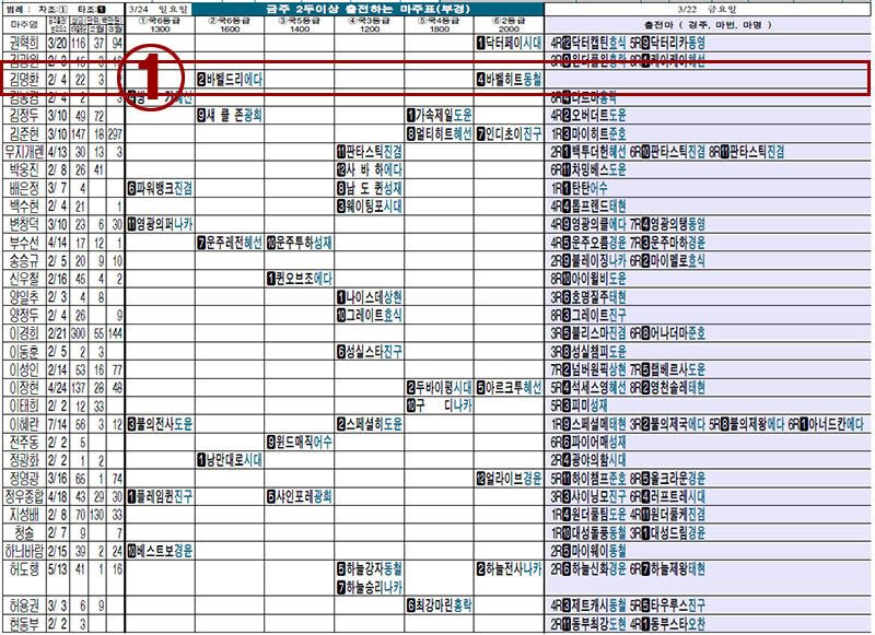 금주 2두이상 출전하는 마주표